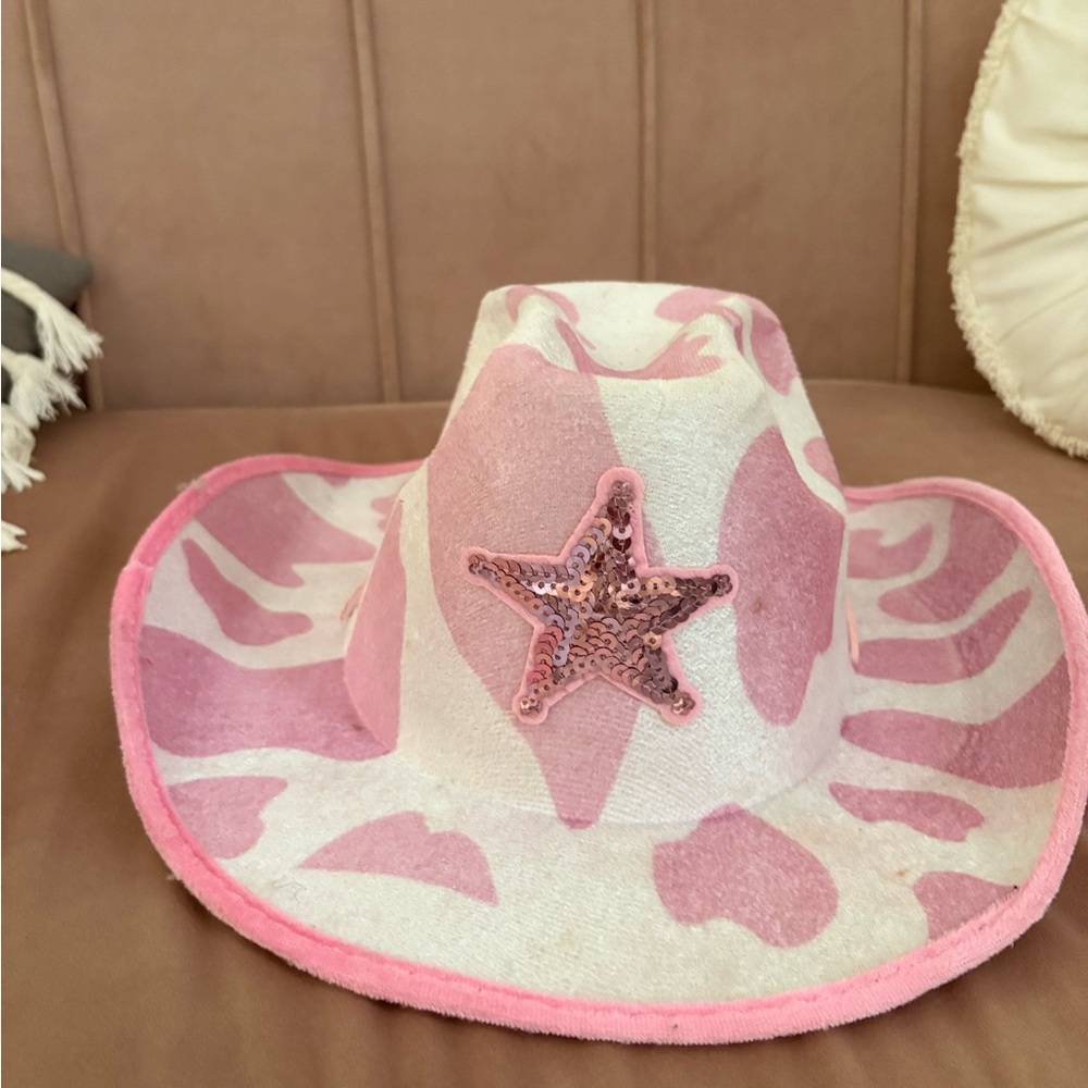 Pink and White Cow Print Cowboy Hat